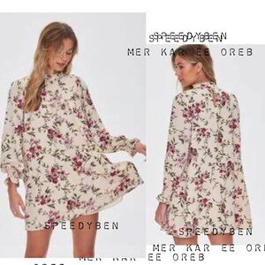 F21 Cream Floral Babydoll Shift Dress Size Medium NWT